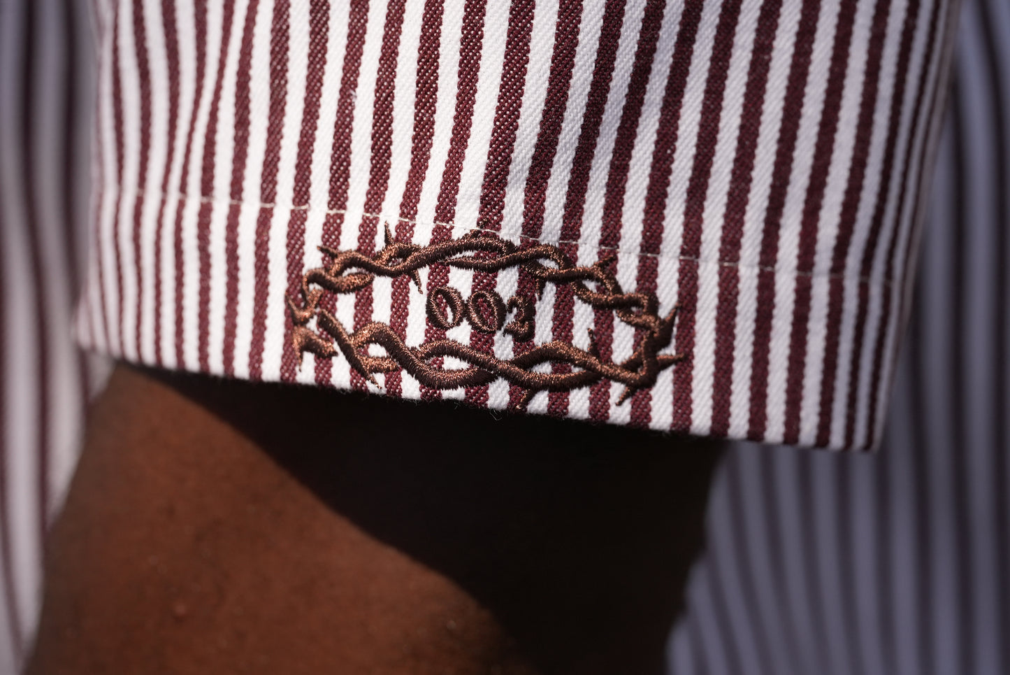 BROWN STRIPE GRAVE TO GLORY BUTTON UP