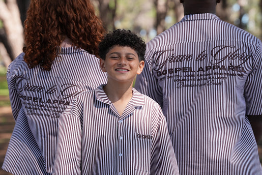 BROWN STRIPE GRAVE TO GLORY BUTTON UP